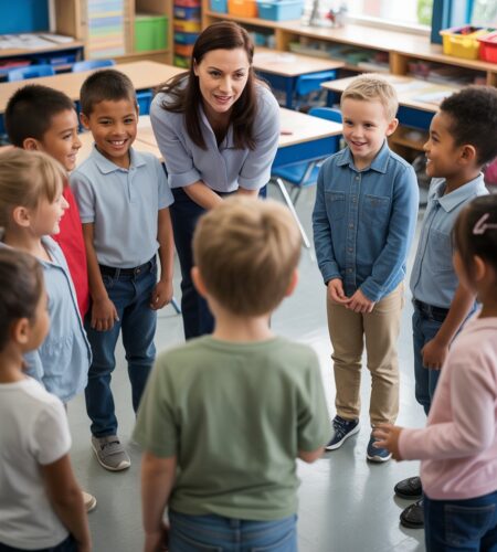 Teacher using drama games for classroom management to improve focus, transitions, and student engagement